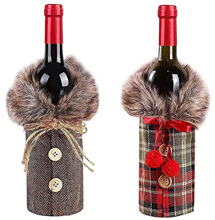 Zehan Zitong Weihnachten Weinflasche Abdeckung, 2 Stücke hnachten Flaschen Deko Flaschen Anzug ，Rotwein Flaschendeckel Weihnachten Kleidung,Weinflaschen Taschen für Weihnachtsfeier Dekoration