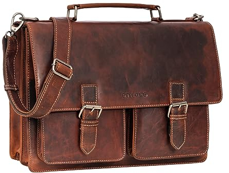 STILORD 'Amandus' Aktentasche Herren Leder Groß Damen Ledertasche Lehrer Laptoptasche 14 Zoll Businesstasche Vintage Echtleder Lehrertasche Leder, Farbe:salerno - braun