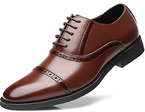 youngshow Herren Casual Kleid Schuhe Bequeme Leder Loafers Kariert Schnürschuhe Oxfords Schuhe, Braun-01, 41 EU