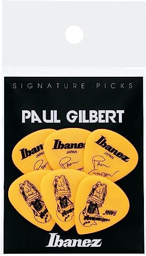 Paul Gilbert Signature Plektrum, kurze Tropfenform, schwer (1,0 mm), Polyacetal, Farbe: Gelb, 6 Stück