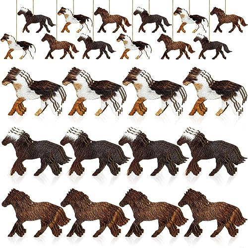 Poen 36 Pcs Christmas Horse Ornaments Christmas Tree Hanging Decorations Horse Wooden Ornament Vintage Ornaments Animal Farmhouse Xmas Decor for Crafts Xmas Tree Door Display