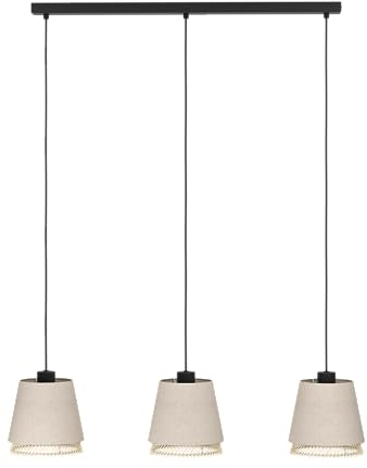 EGLO Hängelampe Tabley, 3-flammige Pendelleuchte über Esstisch, natürliche Esszimmerlampe aus Bambus und Leinen, Textil-Hängeleuchte mit E27 Fassung, 89 cm