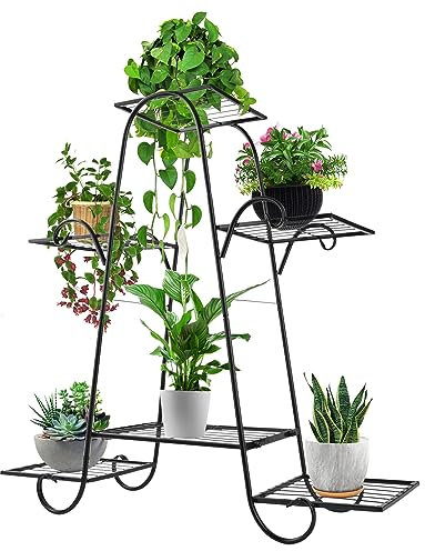 Supernic 6 Tier Plant Stand Indoor and Outdoor - Metal Flower Pot Holder Storage Shelf - Multi-Level Plant Pot Holder Rack - Plant and Flower Display Stand for Garden and Patio Décor