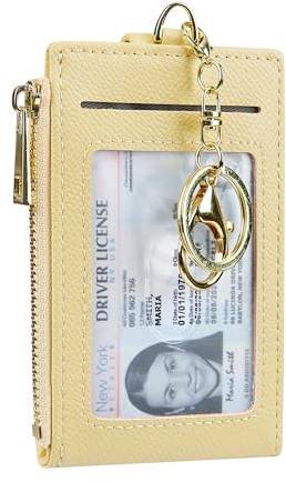 Cynure Damen & Herren Leder RFID Blocking Kartenhalter Slim Small Zipper Keychain Fronttasche Geldbörse mit 2 ID Fenster, gelb, Einheitsgröße