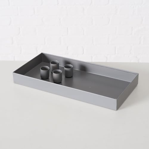 ReWu Kerzenleuchter Margo Matt Grau Eckig Metall Magnetisch - 4 Verschiebbare Kerzenhalter - Kerzenständer Adventskranz Tischdekoration Adventsleuchter 30 x 15 x 3cm