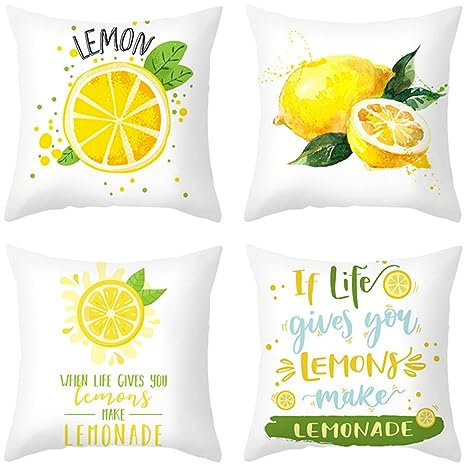 CEVAN Poliestere Federa per Cuscini Letto Federa Cuscino Shabby Chic Limone Copricuscini Sedie Fodera per Cuscino Esterno Giallo Decorazioni Murali 40x40cm,4Pcs