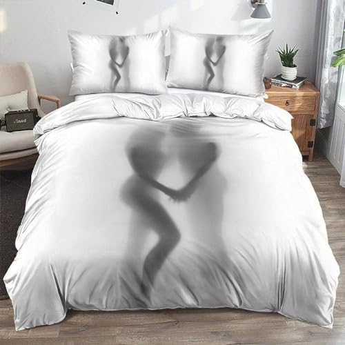 Sezhiqeu Sexy Nackte Bettwäsche 140x200, 3D Muster Weich Kuschelig Mikrofaser Bettwäsche Set Romantischer Mann Frau Bettbezug + 2 Kissenbezug 80x80 cm mit Reißverschluss A3778
