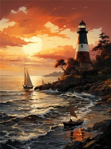 DIY 5D Diamond Painting Kinder Segelschiff,Leuchtturm 5D Diamant Painting Bilder Erwachsene Groß 20x27cm,Diamant Kristall Strass Stickerei Bilder,Diamond Painting Bilder Für Geschenk Wand Dekor A5565