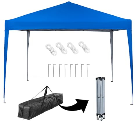 Mingone Pavillon 3x3 Pop Up Faltpavillon Wasserdicht Stabil Gartenpavillon Partyzelt Bierzelt Camping Zelt ohne Seitenteile,Blau UV Schutz 50+