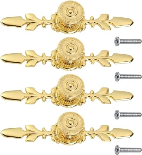 Flylin 4 Stück Möbelgriffe Gold, Schubladengriffe Vintage auf Zinklegierung für Türen Möbelstücken Pull Griff, Schrankgriffe gold für Möbel/Schublade/Schrank/Kommode/Kleiderschrank mit Schraube