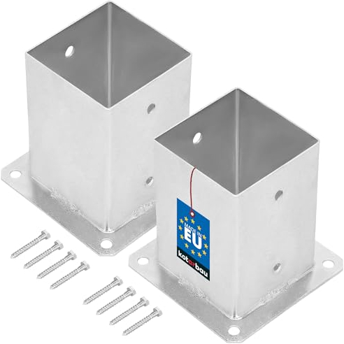 KOTARBAU® Set di 2 Supporto per Pali Quadrati 100 x 100 mm Zincato con Bullonei Manicotto Scorrevole Staffa Palo Legno Supporto Trave Ancoraggio Pali Fissaggio Pali Legno Staffa Pali Legno