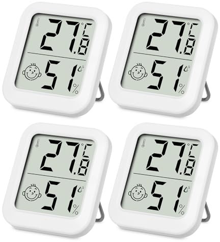 SOBEAU Thermomètre Intérieur, Mini Thermomètre Hygromètre Intérieur Digital à Haute Précision,4 Pieces LCD Mini Digital Thermometre pour Le Confort du Bureau à Domicile Thermomètre de Reptile