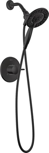 Delta Faucet Albion 14 Series Duscharmatur, Einhand Duschgarnitur, Schwarz Duschgarnitur, In2ition Doppelhandbrause Duschkopf 2 in 1 4 Einstellungen mit Schlauch, Mattschwarz T142855-BL-I