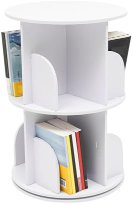 czyuRachel 360° Drehbares Bücherregal Raumteiler, 2layers Multifunktionaler Bodenstehendes Bücherregal Standregal Drehregal Freestanding Storage Shelf Display Rack Für Kinder, Weiß