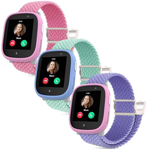 Polyjoy 3 Stück Magnetisches Flechtband Armbänder kompatibel mit Xplora X6 Armband, Weich Verstellbare Ersatzbänder für Xplora X6 Play/Xplora X6 Pro/Anio6 Kinder Mädchen Jungen-Rosa+Grün+Lavendel