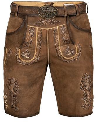 Edelnice Trachtenmode hochwertige Kurze Trachtenlederhose Markus aus Wildbockleder Gr. 46-66 (DE/NL/SE/PL, Numerisch, 54, Regular, Regular, Braun)