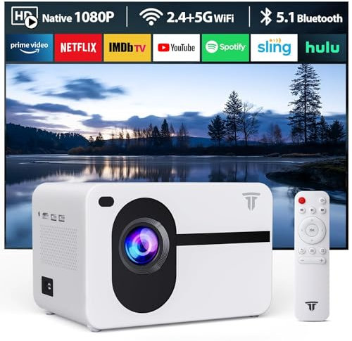 2024 New Mini Projector with 5G WiFi, Full HD 1080P, Supports BT 5.1 Projector with 12000 Lumens for Home Cinema, Compatible with Smartphones, Android/iOS/TV Box/PS5/XBOX. 0826