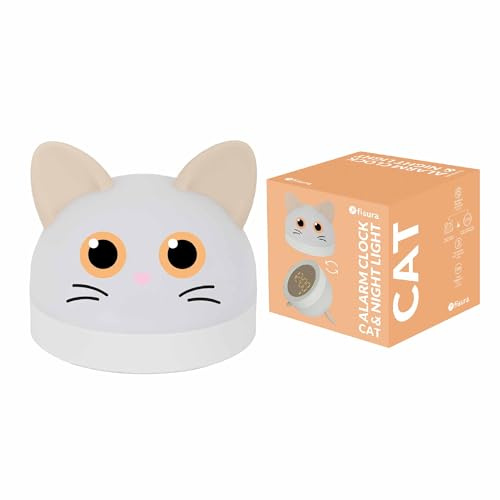 Fisura - Nachtlicht Kinder Katze. Wecker mit Nachtlicht für Kinder. Wecker mit LED-Anzeige. Nachtlicht mit Einstellbarer Helligkeit. Originelles Geschenk für Kinder.