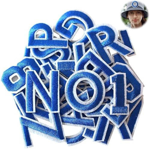 72 PCS Iron on Letters Numbers Patches,Blue Number Patches,A-Z Numbers 0-9 Applique for DIY Clothing, Fabric, Shoes, Bags