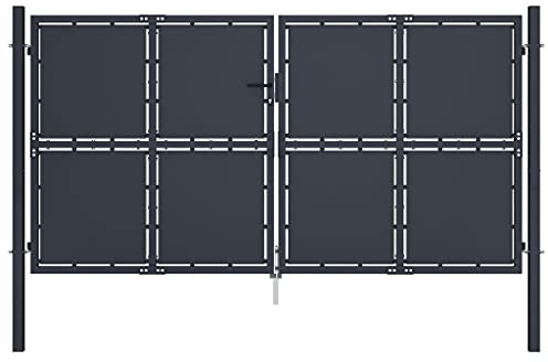 LAPOOH Gartentor, Gartentür, Gartenpforte Gaten, Doppelflügeltor, Einfahrtstor, Stahl 300 x 150 cm Anthrazit