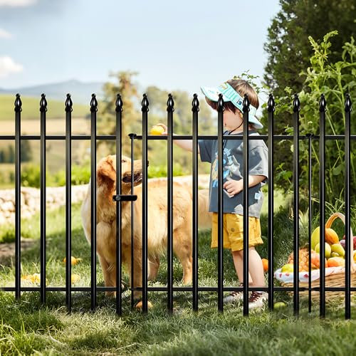 Thealyn Metal Garden Decorative Fence 91cm High x 70cm Wide (4 Panels + 1 Gate, Total Length 3.5m) No Dig Border Fence Dog Landscape Fencing for Flower Bed, Yard, Animal Barrier, Black