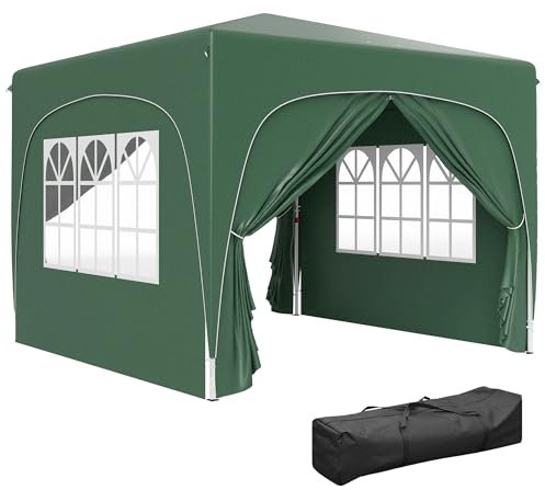 Outsunny 3 x 3(m) Pop Up Gazebo with Sides and Carry Bag, UPF50+, Height Adjustable Party Tent Instant Event Shelter for Garden, Outdoor, Patio, Dark Green