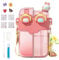Cute Water Bottle with Double Straw - 780ml Large Capacity Portable Plastic Drinking Bottles Double Storage - Animal Decorations and DIY Stickers - for School Travel Sports Outdoor Working(Pink)