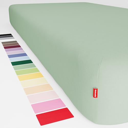 Schuette® Topper Spannbettlaken • 120x200 cm • Wow! Kollektion: Élysées Macarons (Grüngrau) • 100% Superfluff Baumwolle, Blickdicht, Faltenfrei • mit Rundumgummi • Matratzenhöhe bis 15 cm