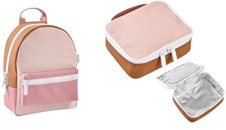 Béaba, Lot Sac à Dos et Lunchbox, Enfant Maternelle, Cartable, 2 Poches, Etiquette Prénom, Effet Gomme, Large Zip, Anses Ajustables, Waterproof, Facile à nettoyer, Faro Rose