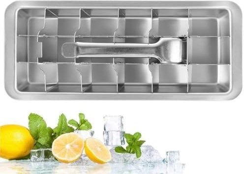 Metal Ice Cubes Tray, 18 Slot Removable Ice Cube Maker with Easy Release Handle, Stainless Steel Ice Cube Moulds Detachable Soup Freezer Tray for Making Various Ice Cubes and Frozen Foods