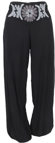 GURU SHOP Bestickte Boho Pluderhose, Muckhose, Haremshose - Schwarz, Damen