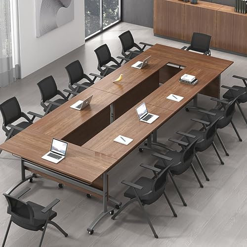 Schnell zusammenklappbarer Konferenztisch, mobiler Klapptisch mit Feststellrollen, E1-Spanplatte und Aluminiumbeinen, U-förmiger Büro-Besprechungstisch,6 Pieces a,55 * 20 * 29