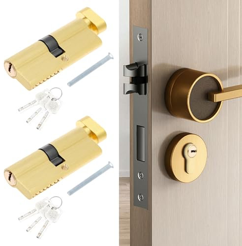 2 Stück Messingzylindere 7 x 2,8 cm Ultra Antioxidans Korrosionsbeständig mit 6 Messing Schlüssel Kratzfestes Design Schließanlage Gleichschließend Anti Picking Anti Bohr Anti Snap Anti Bumping