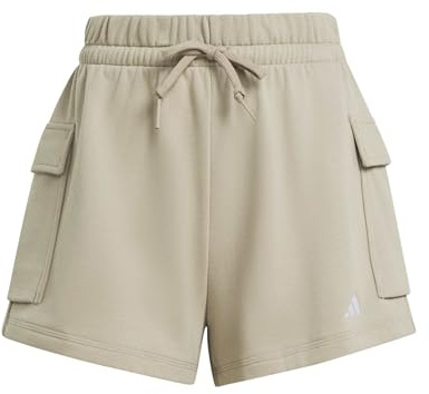 adidas Women's Essentials SMALL Logo French Terry Cargo Shorts, Wonder Cargo/White, XL