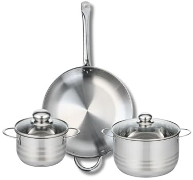 ELO 9873350 Kochgeschirr-Set, 3-teilig, 1 Bratpfanne 32 cm und 2 Kochtöpfe 16 und 20 cm, Elo Profi, Edelstahl, Induktion