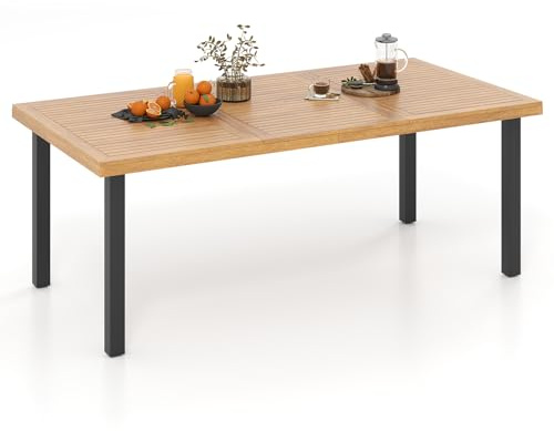 GOPLUS Gartentisch aus Akazienholz, 200×100cm Terrassentisch wetterfest mit 5cm Schirmloch, Esstisch rechteckig für 8 Personen, für Outdoor Garten Terrasse Hof (Modell D)