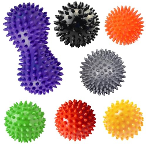 Lot de 7 balles de massage avec picots/frisés