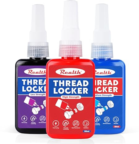 Realth Thread Lock Blue and Red & Purple Threadlock Set 50ml x 3 PCS | Low Medium and High Strength Threadlock, Removable Threadlocker, Lock & Seal Nuts Bolts Metals, Against Losening and Leakage