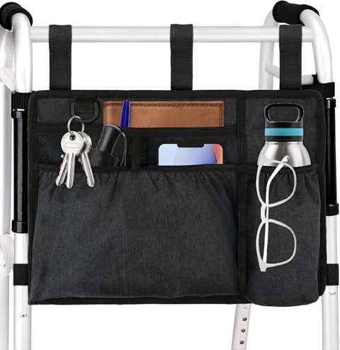 Okxiri Walker Basket with Cup Holder Foldable Accessories for Seniors Seniors Disabled Foldable and Waterproof Storage Bags with Large