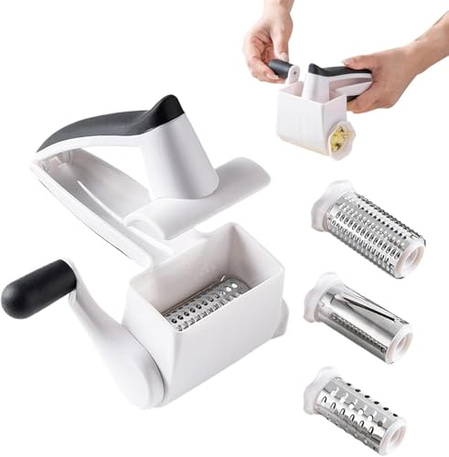 Kindlume Rapeuse à Fromage Professionnelle, Moulinette Manuelle Et Moulin à Fromage Avec 3 Râpes Tambour Inox Interchangeables, Lave-Vaisselle, pour Parmesan, Cheddar, Cuisine Indispensable