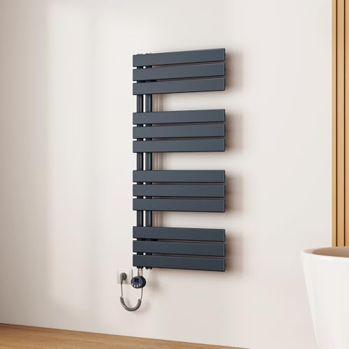 EMKE Scaldasalviette Elettrico 104x50 cm Antracite, Porta-Asciugamani Riscaldante con Termostato WiFi, 600W, Termoarredo Elettrico per Bagno