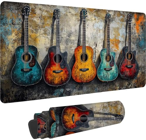 Mouse Mat Retro Mouse Pad 600 x 300 x 3 mm Large Gaming Mousepad,2025 New Desk Protector Mat with Anti-Slip Base,Waterproof&Durable Mousemat, Office Desk Accessories for Men (60x30cm Guitar)-dd1263