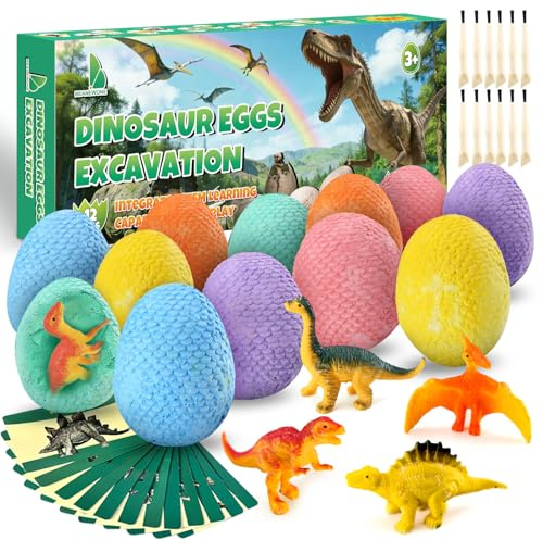 Beanewone Dinosaurier Ausgrabungsset, 12 Dino Ei und Einzigartig Dinosaurier Spielzeug, Weihnachtsgeschenke&Ostergeschenke für Kinder, Kinderspielzeug ab 3 bis 12 Jahren (Bunt)