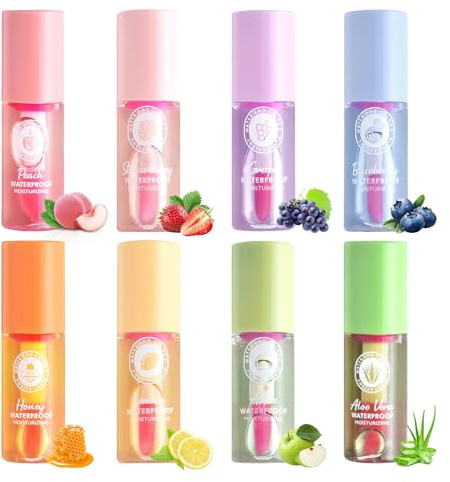 8 PCS Lip Oil Set Korean Lipgloss Fruchtaroma Und Farbveränderung Natürliche Reichhaltig Feuchtigkeitsspendend Lang Anhaltende Feuchtigkeitspflege Für Trockene Lippen Geschenk Für Eine Junge Dam