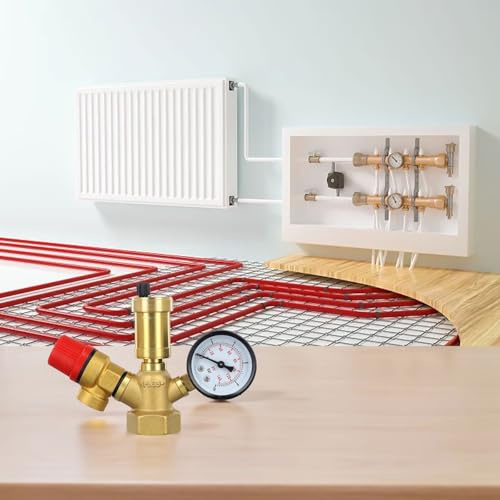 Pumixiy Messing-Boiler-Sicherheitsgruppen-Set mit 6 bar Druckentlastungsventil, 10 bar Manometer und Schnellentlüftung für geschlossene Heizungsanlagen