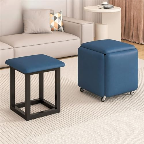 Ottoman Cube Chair - 5-in-1 PU Leder Fußhocker mit Metallrahmen - Vielseitiger Make-up-Hocker für Wohnzimmer