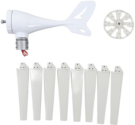 Cocoarm Generador de Turbina Eólica Generador de Viento de 600 W con Controlador MPPT Diseño de Imán Permanente de Fibra de Nailon de 8 Palas Arranque bajo y bajo Nivel de Ruido para Carga Doméstica
