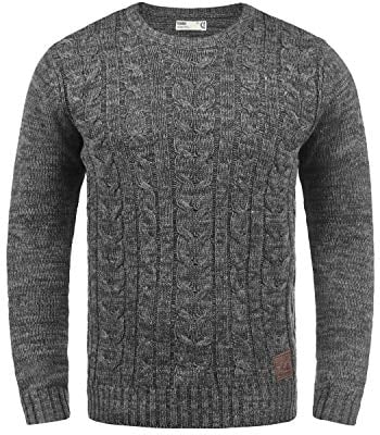 !Solid SDPhilemon Herren Pullover Strickpullover Grobstrick Pullover mit Zopfstrick Rundhalsausschnitt 100% Baumwolle Regular fit, Größe:XXL, Farbe:Dark Grey (2890)