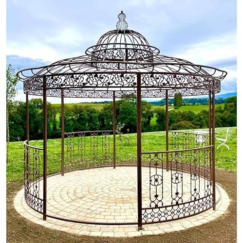 L'Héritier Du Temps Grande Tonnelle Kiosque de Jardin Pergola Abris Rond Gloriette en Fer Forgé et Fonte Marron 340x370x370cm