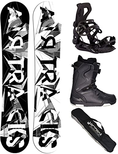 Airtracks Herren Snowboard Set Freestyle Freeride Board BWF Camber Wide 159 + Snowboard Bindung Master + Boots Strong ATOP 47 + Sb Bag